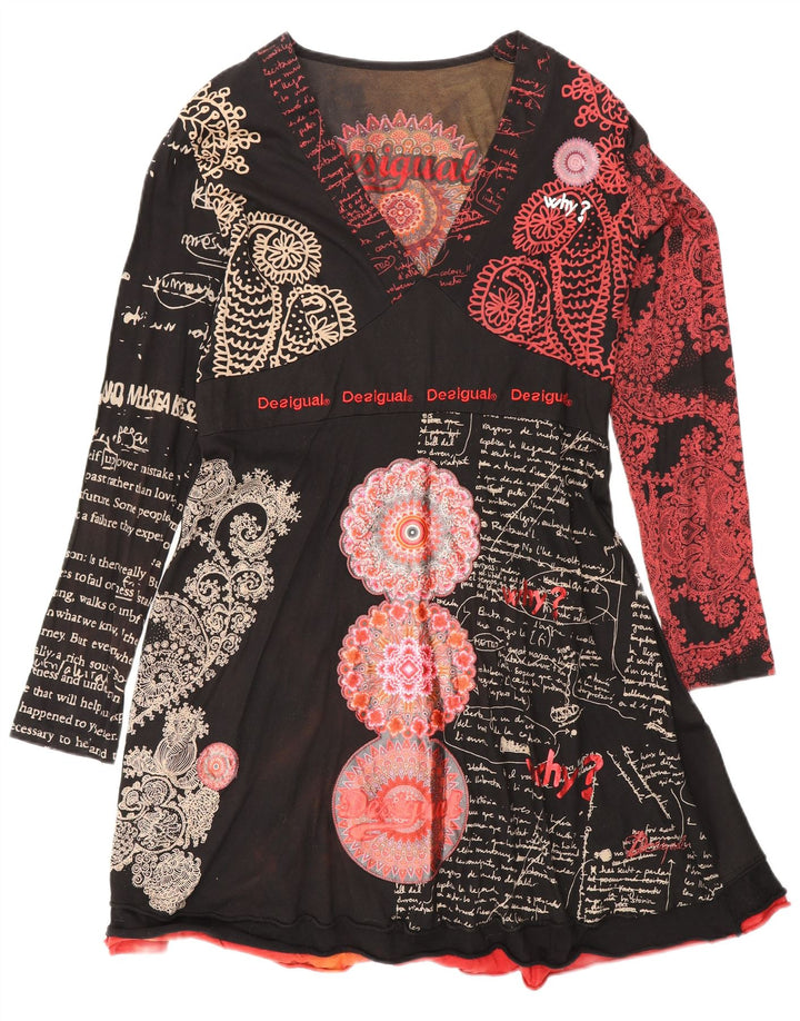 DESIGUAL Ženska grafička haljina A-kroja dugih rukava UK 18 XL crna paisley