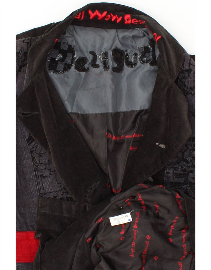 DESIGUAL Womens Abstract Pattern Overcoat EU 38 Medium Black Colourblock Vintage Desigual and Second-Hand Desigual from Messina Hembry 