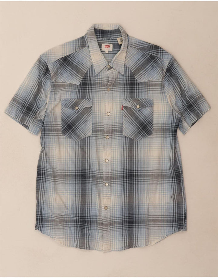 LEVI'S Mens Short Sleeve Shirt Medium Blue Check Cotton Vintage Levi's and Second-Hand Levi's from Messina Hembry 