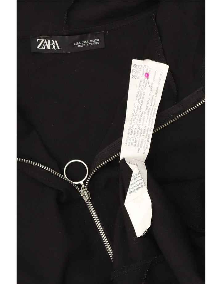 ZARA ženski prekomjerni pulover s kapuljačom na patentni zatvarač UK 16 veliki crni poliester