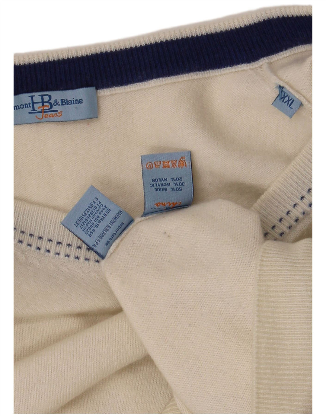HARMONT & BLAINE Muški džemper s V-izrezom 2XL bijela vunena