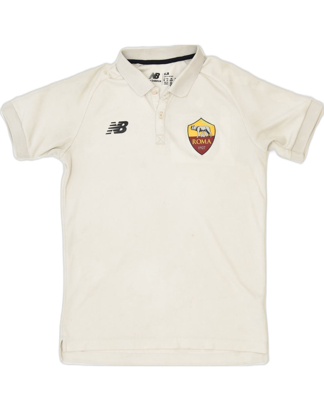 NEW BALANCE Boys Graphic Polo Shirt 13-14 Years XL Beige Polyester | Vintage | Thrift | Second-Hand | Used Clothing | Messina Hembry 